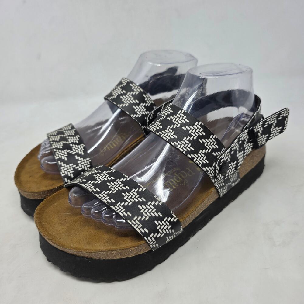 Papillio Birkenstock Sandals Women US 8 EU 38 Black White Cork Footbed